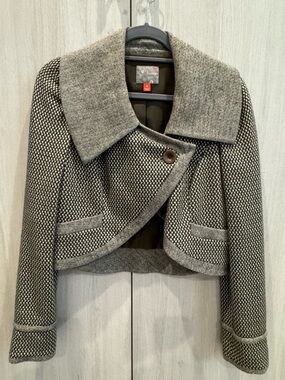 hinge Two-Tone green wool Cropped Tweed Blazer